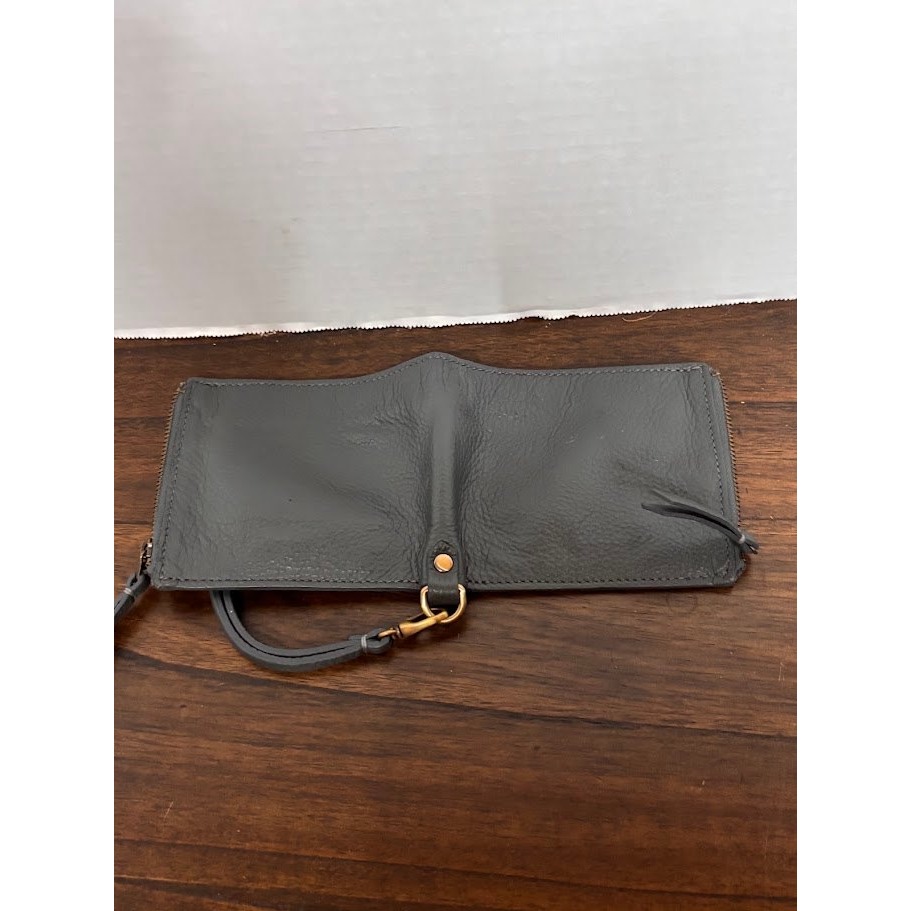 Sapahn Noelle Wristlet Charcoal Gray Pebbled Leather Bifold Wristlet Floral Line — image 2 of 8